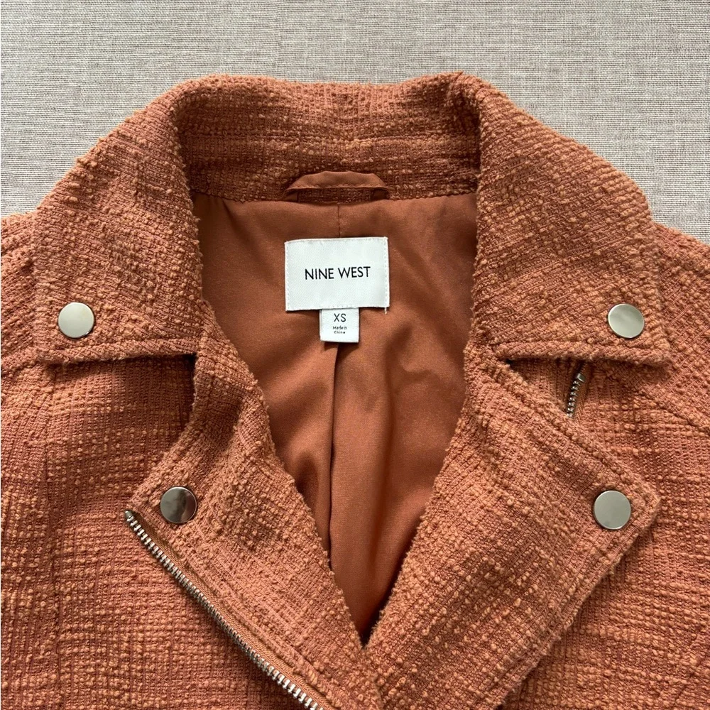 Nine West textured knit motorcycle jacket.